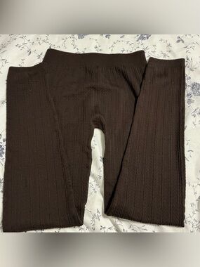 🎉3 for $15🎉 Chocolate Brown Cable Knit Lined Leggings with Elastic Waist